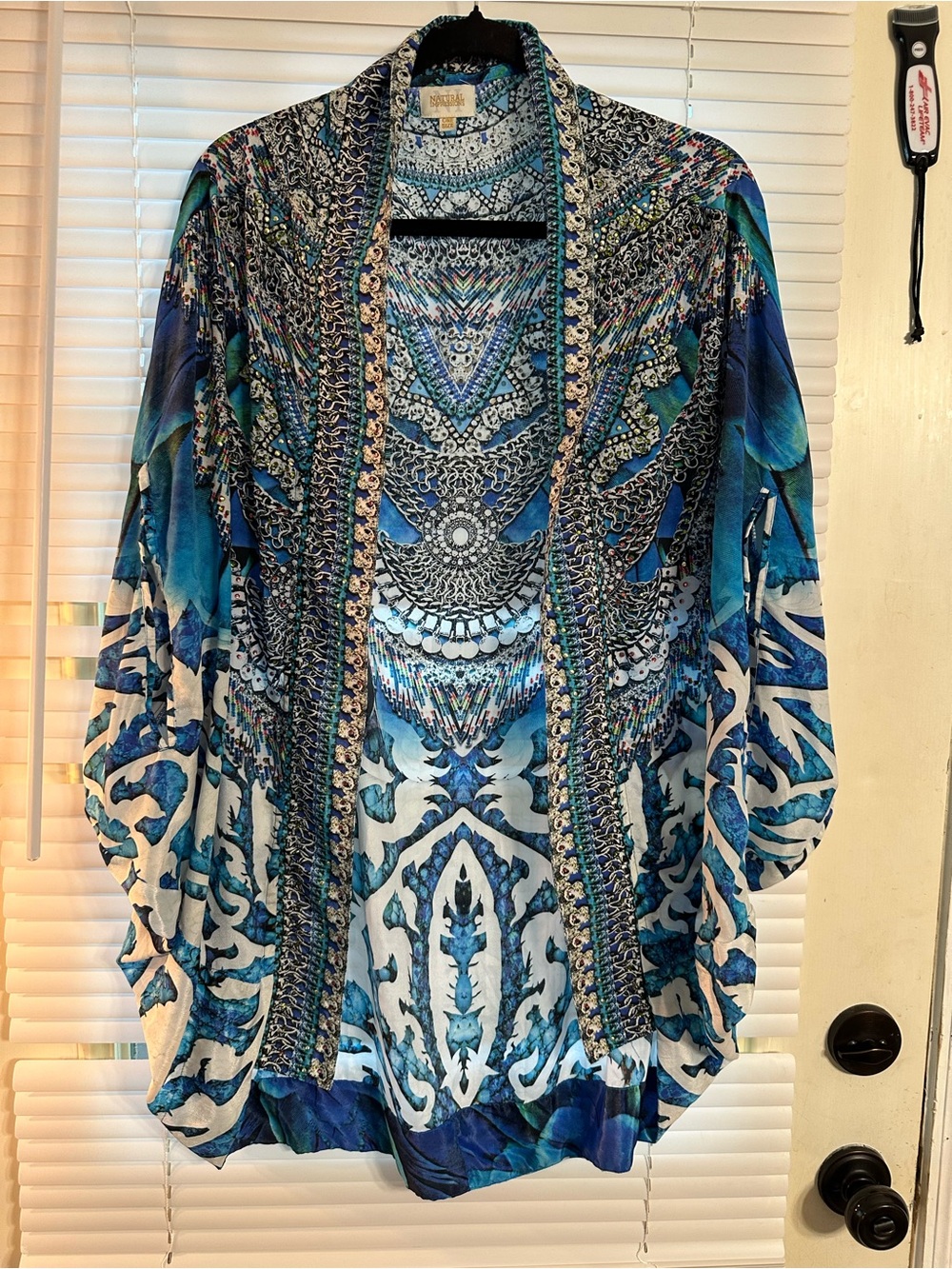 Impressions Blue and White Printed Open-Front Tunic